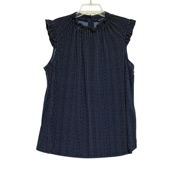 Adrianna Papell Pullover Blouse, Cap Sleeves, Navy w/White Polka Dots, Size 1X - Picture 1 of 7